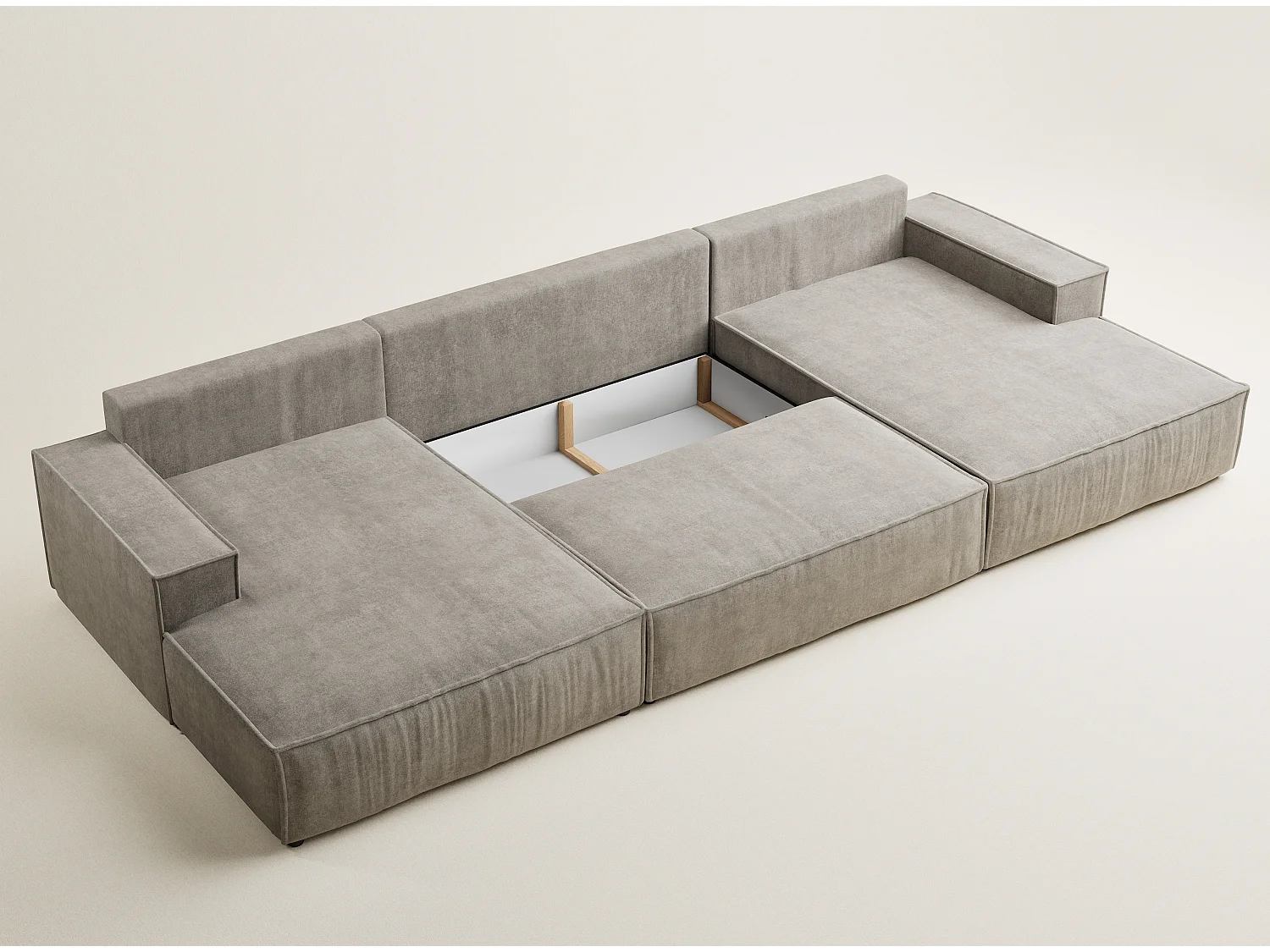 Canapé d'angle panoramique avec fonction lit en tissu chenille taupe KYOTO