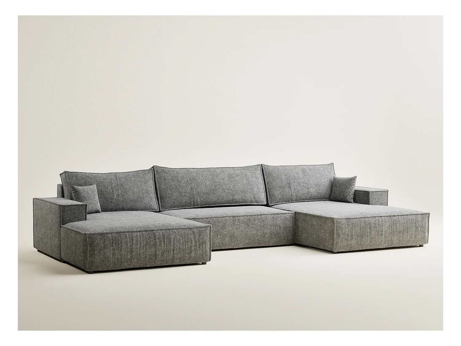 Canapé d'angle panoramique avec fonction lit en tissu chenille gris KYOTO