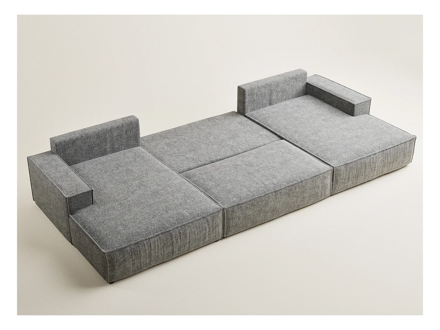 Canapé d'angle panoramique avec fonction lit en tissu chenille gris KYOTO