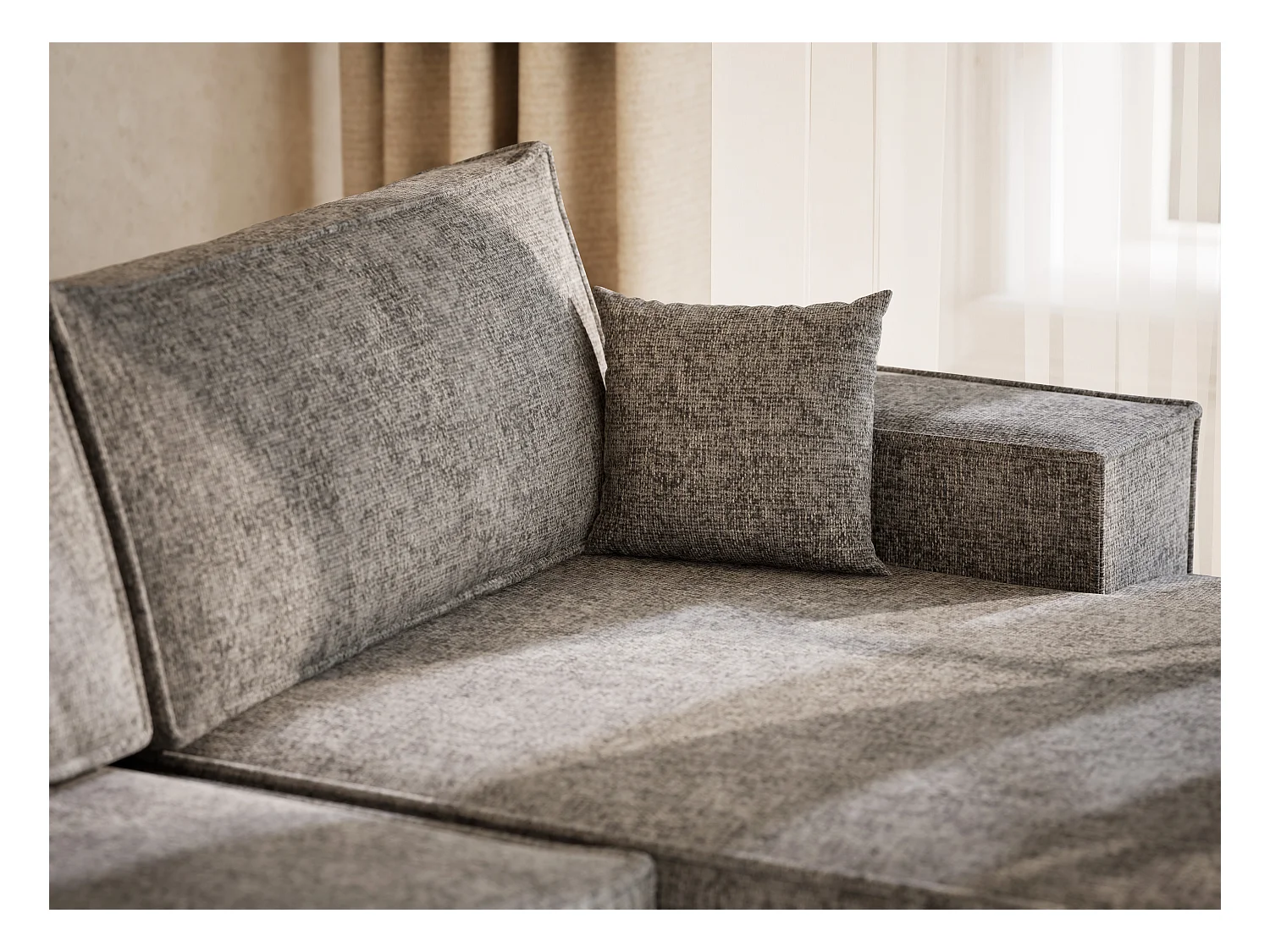 Canapé d'angle panoramique avec fonction lit en tissu chenille gris KYOTO