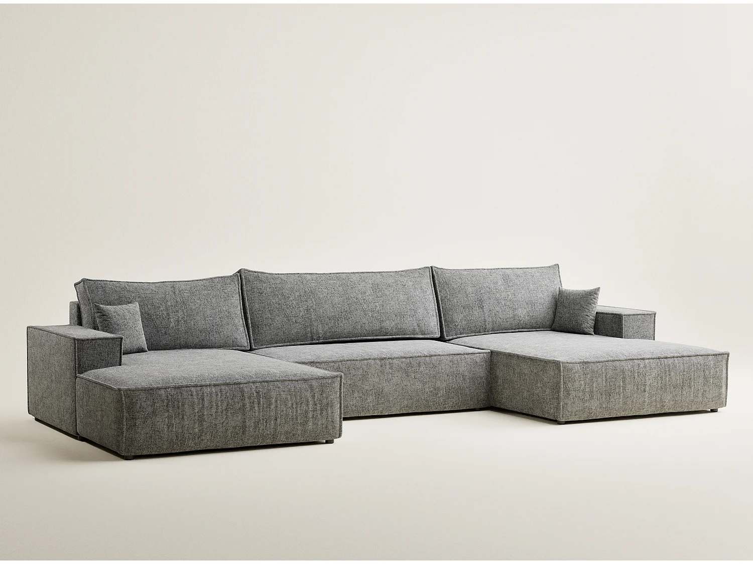 Canapé d'angle panoramique avec fonction lit en tissu chenille gris KYOTO