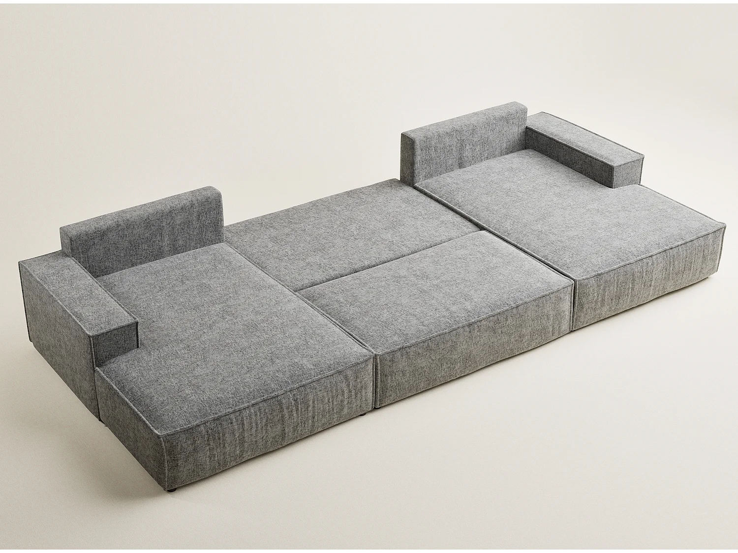 Canapé d'angle panoramique avec fonction lit en tissu chenille gris KYOTO