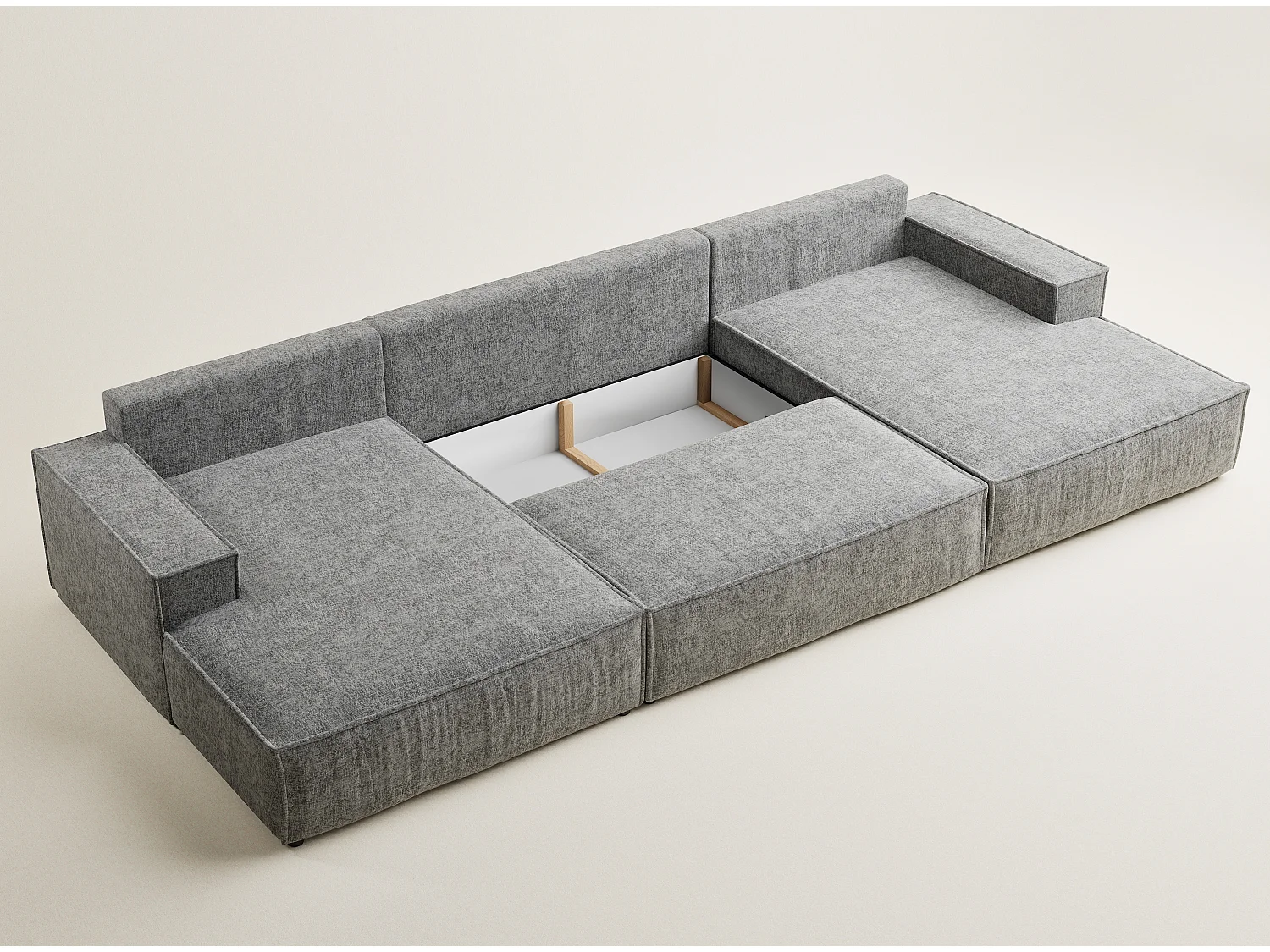 Canapé d'angle panoramique avec fonction lit en tissu chenille gris KYOTO