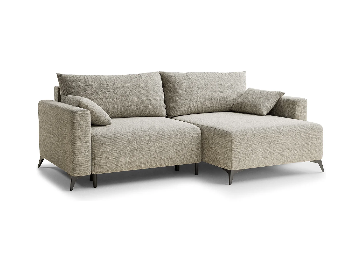 Canapé d'angle droit avec fonction lit en tissu chenille beige LEON