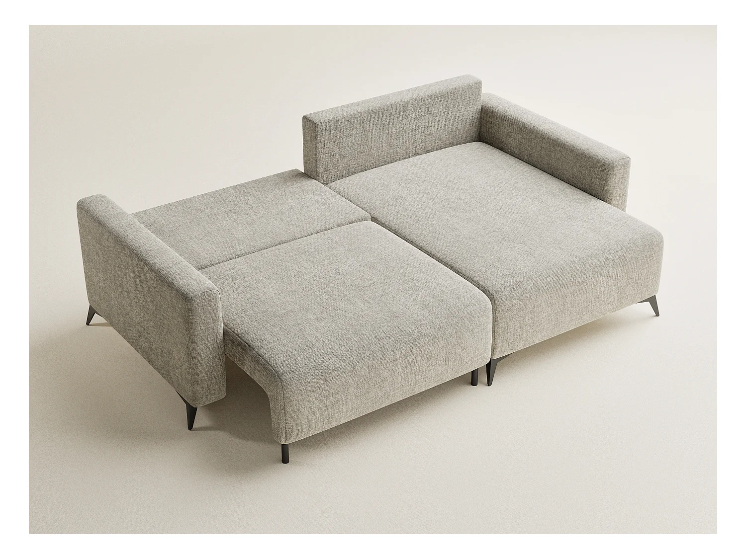 Canapé d'angle droit avec fonction lit en tissu chenille beige LEON