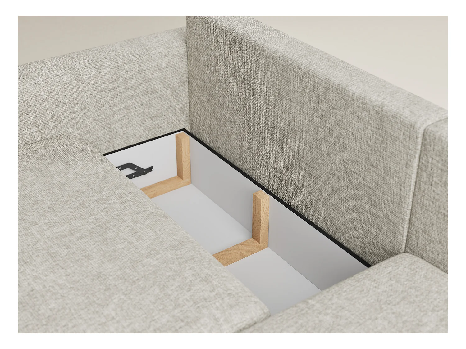 Canapé d'angle droit avec fonction lit en tissu chenille beige LEON