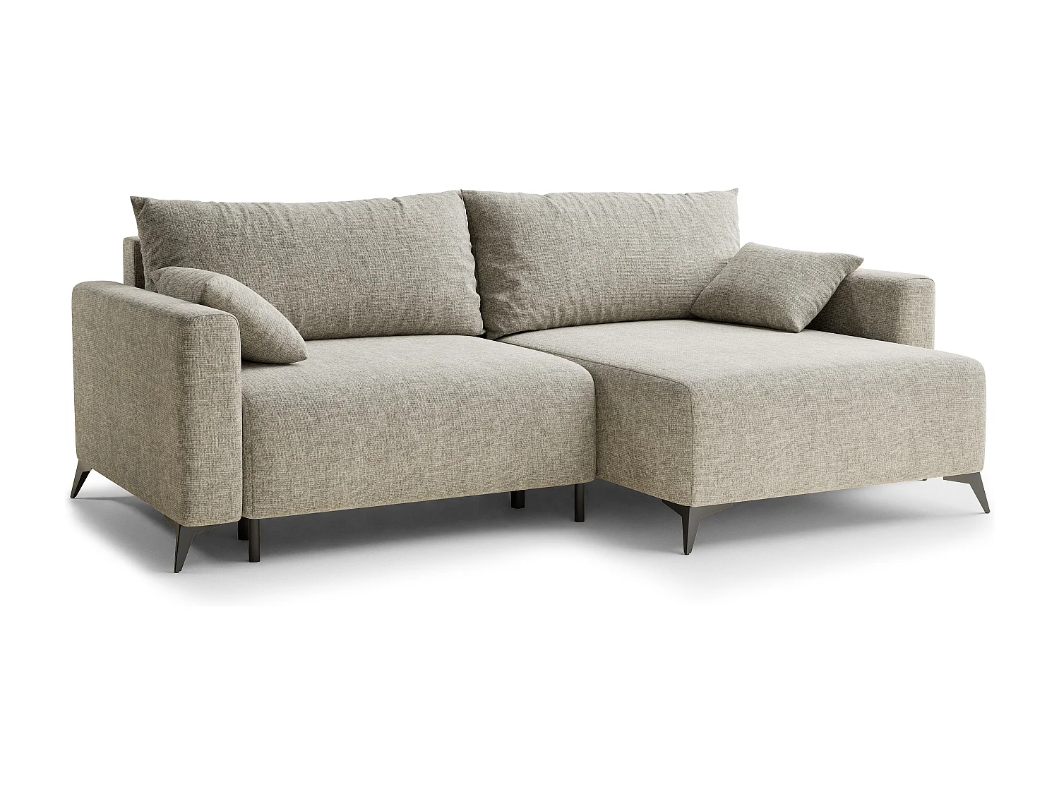 Canapé d'angle droit avec fonction lit en tissu chenille beige LEON