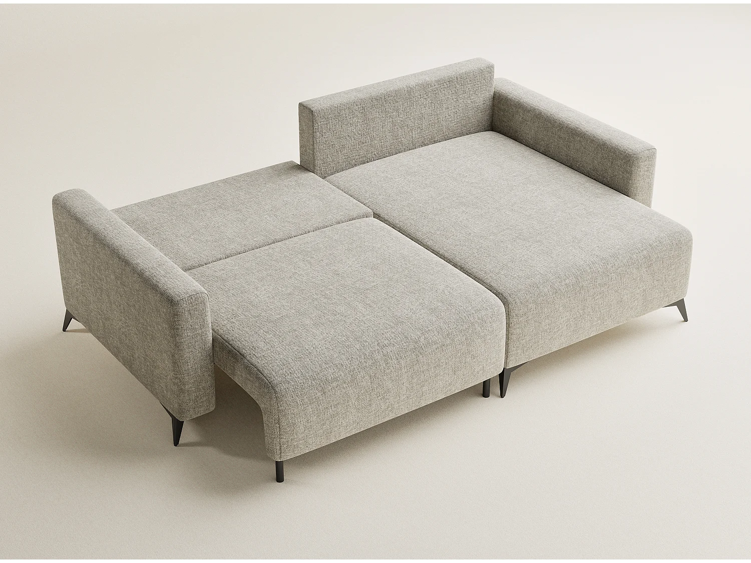 Canapé d'angle droit avec fonction lit en tissu chenille beige LEON