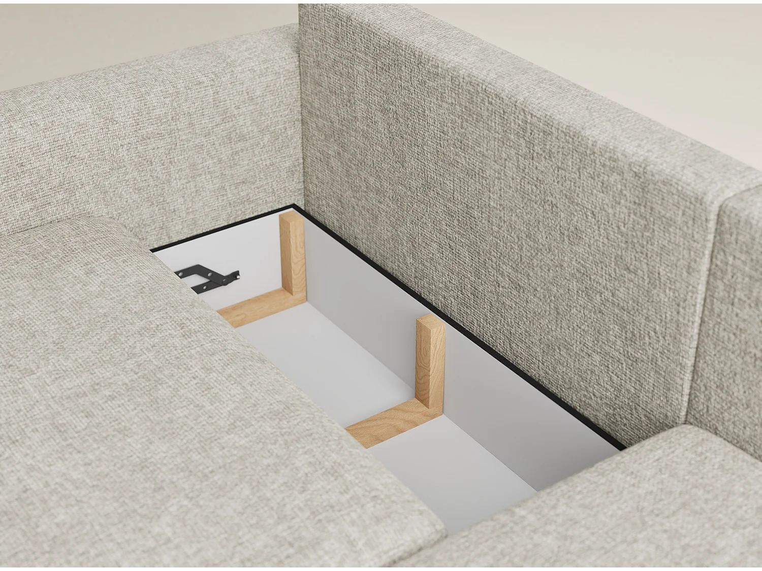 Canapé d'angle droit avec fonction lit en tissu chenille beige LEON