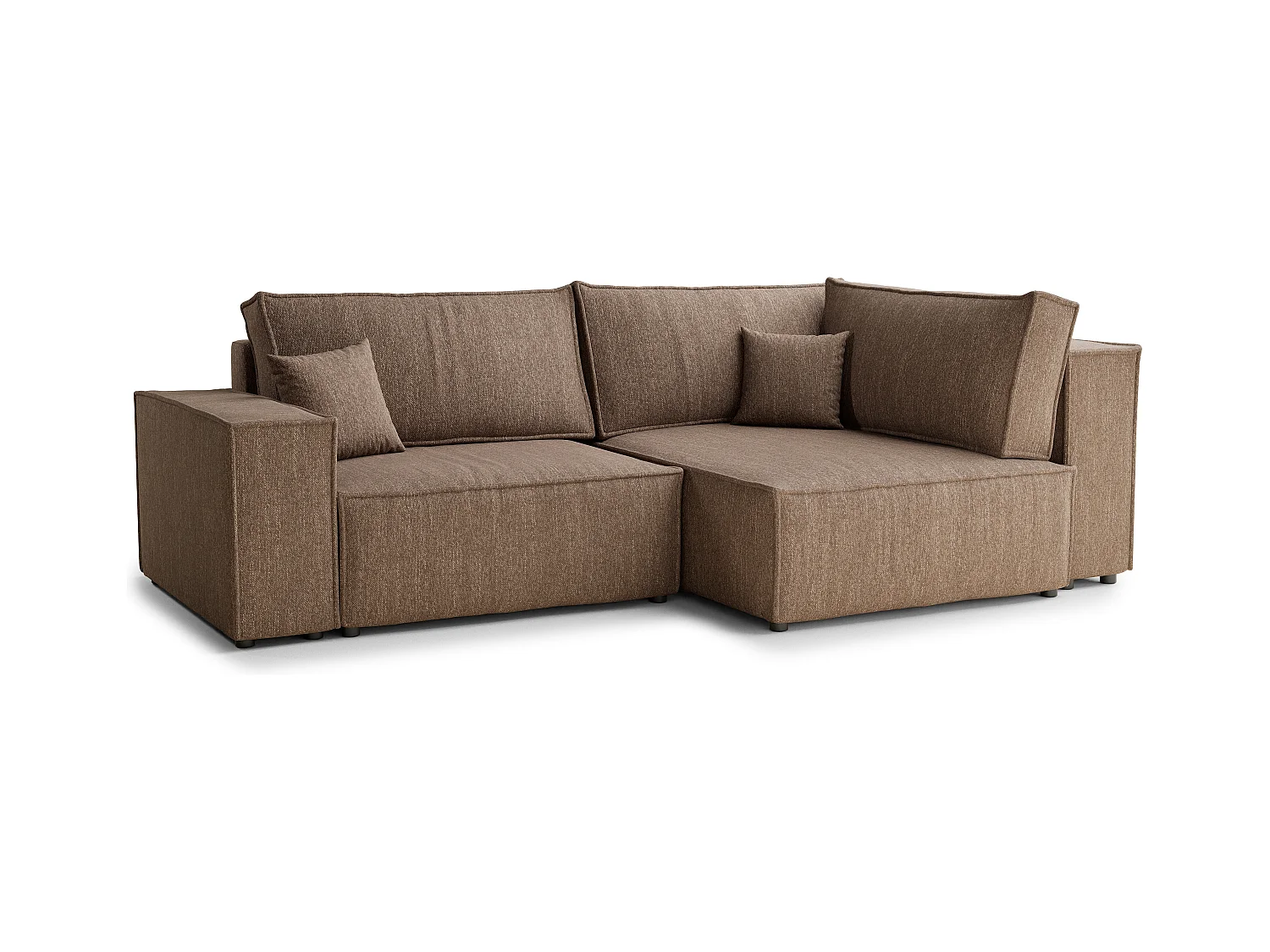 Canapé d'angle droit avec fonction lit en tissu tressé brun TONGA