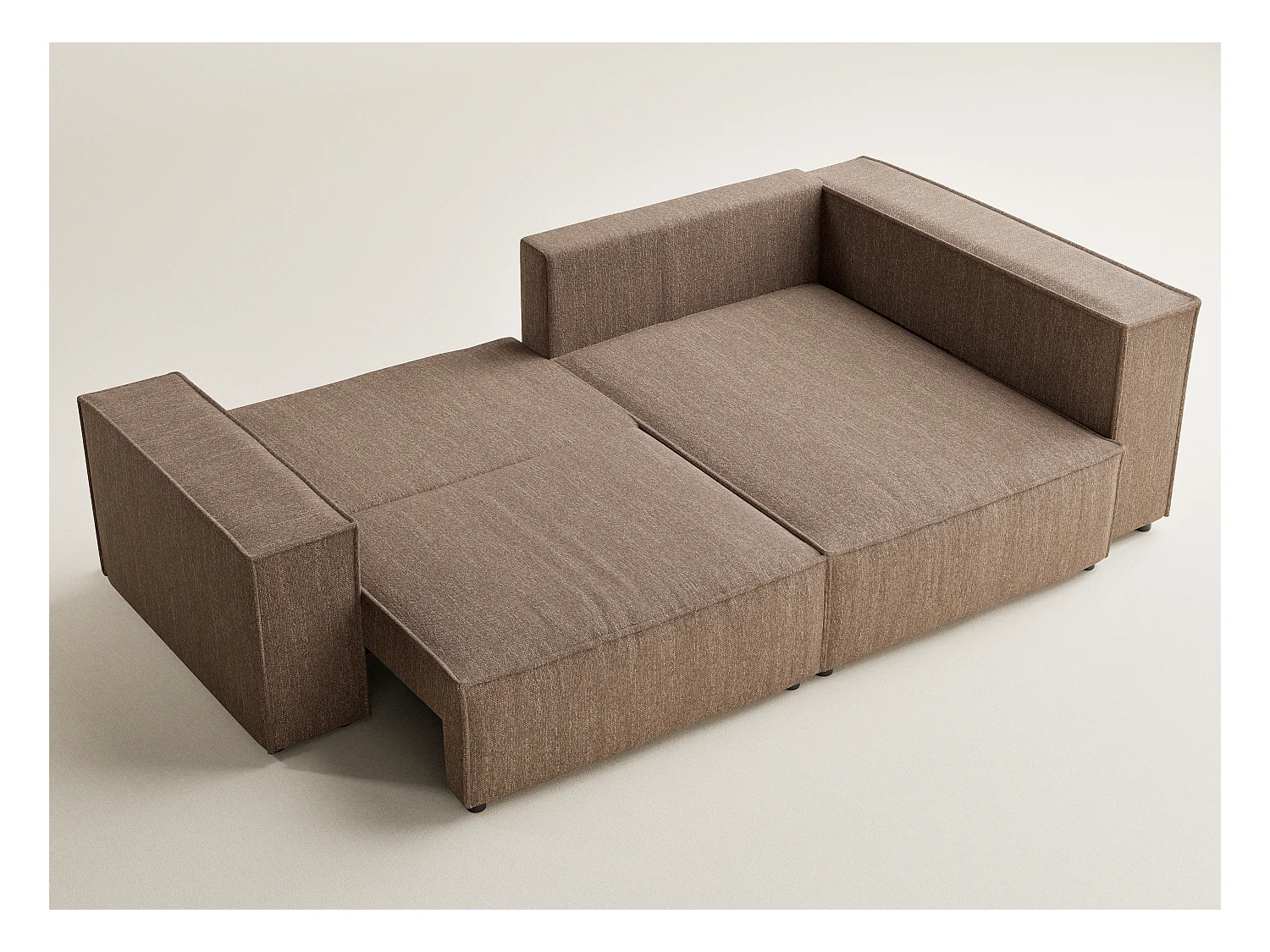 Canapé d'angle droit avec fonction lit en tissu tressé brun TONGA