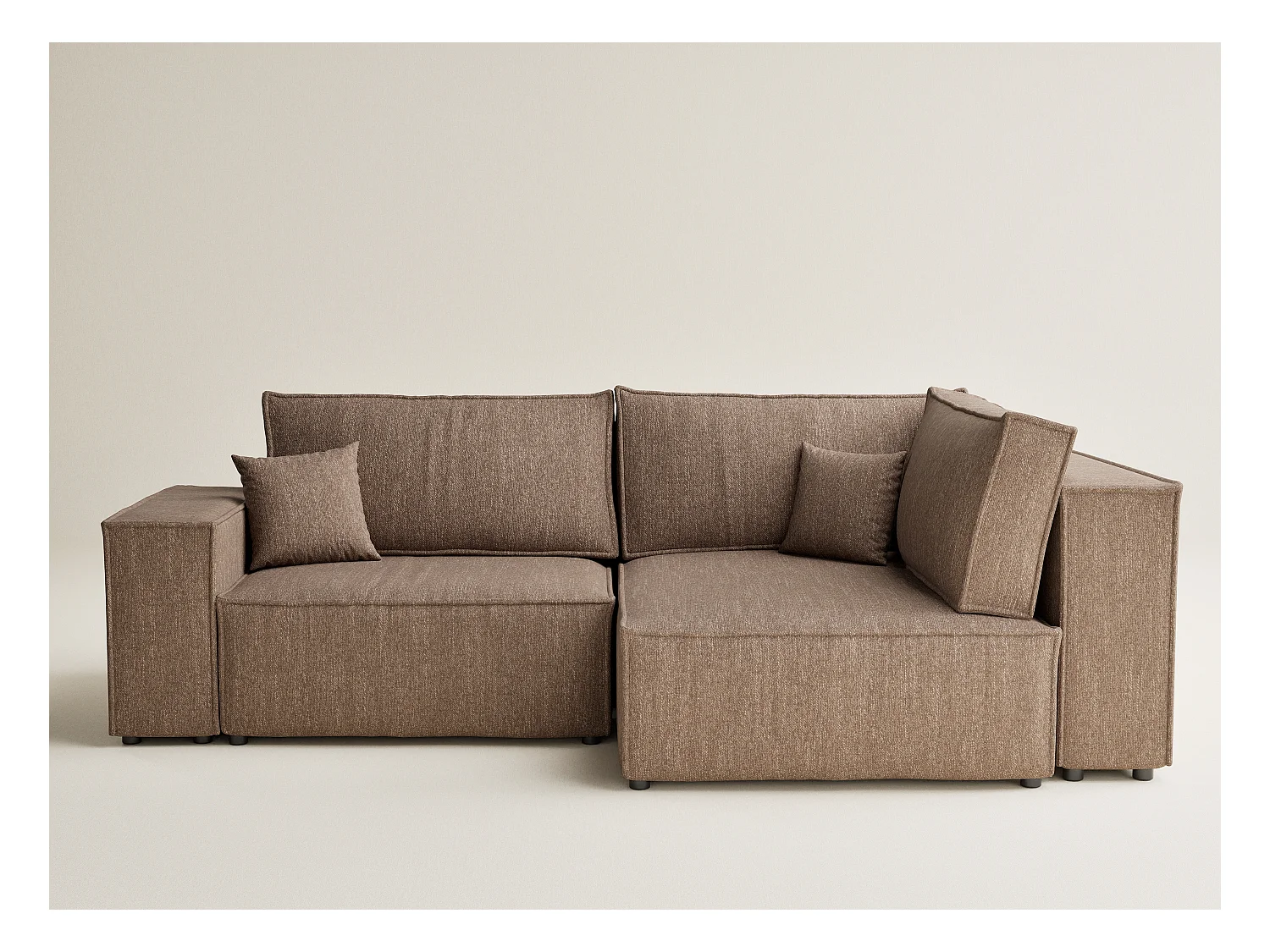 Canapé d'angle droit avec fonction lit en tissu tressé brun TONGA