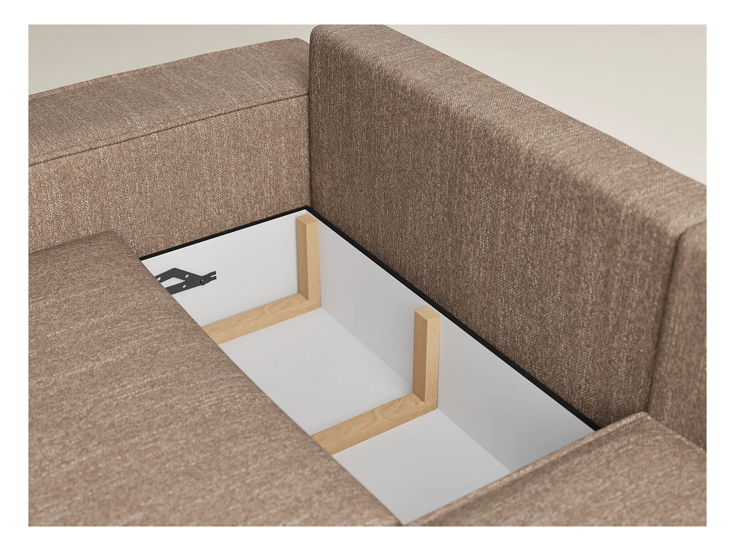 Canapé d'angle droit avec fonction lit en tissu tressé brun TONGA