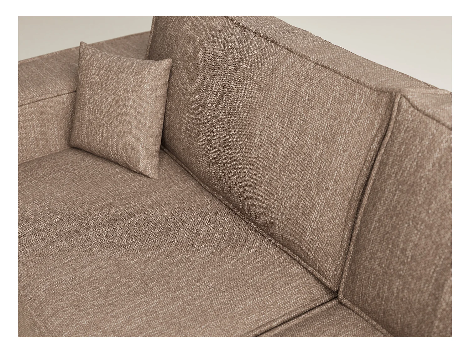 Canapé d'angle droit avec fonction lit en tissu tressé brun TONGA