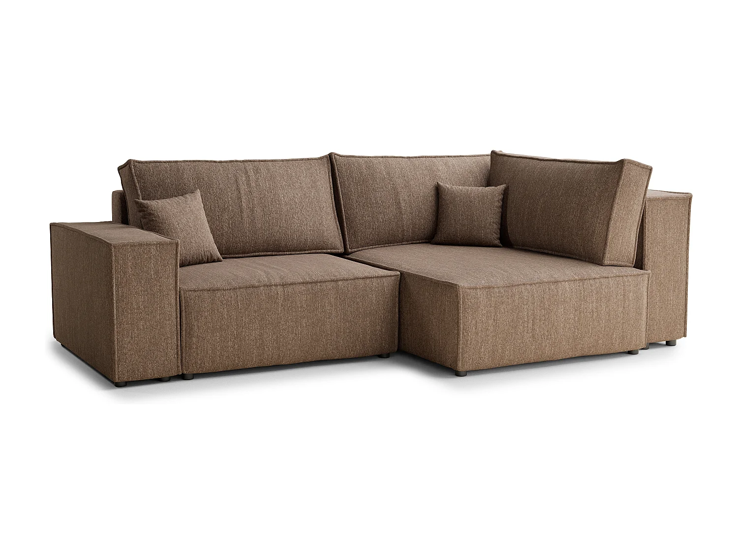 Canapé d'angle droit avec fonction lit en tissu tressé brun TONGA