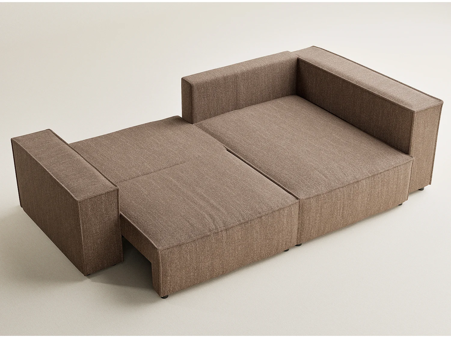 Canapé d'angle droit avec fonction lit en tissu tressé brun TONGA