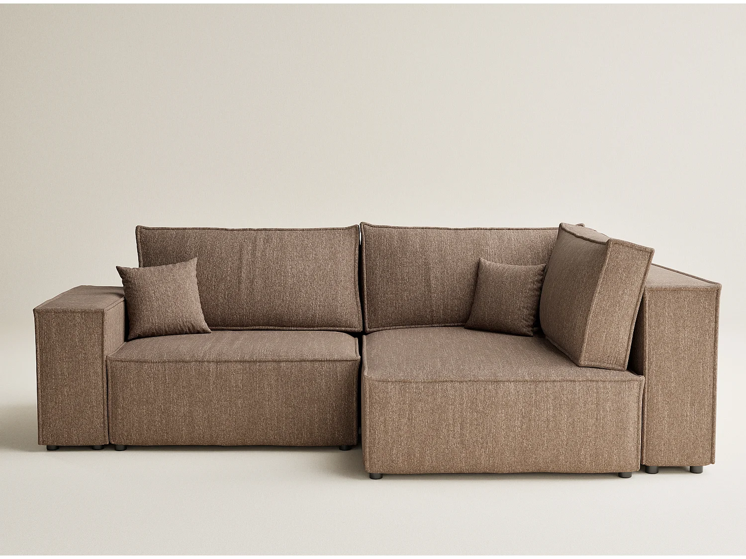 Canapé d'angle droit avec fonction lit en tissu tressé brun TONGA