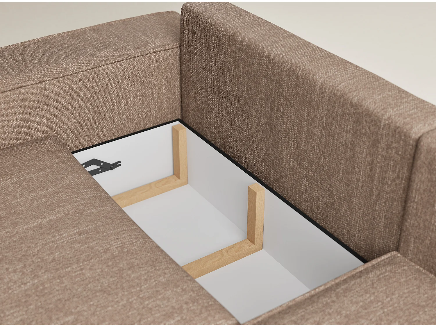 Canapé d'angle droit avec fonction lit en tissu tressé brun TONGA