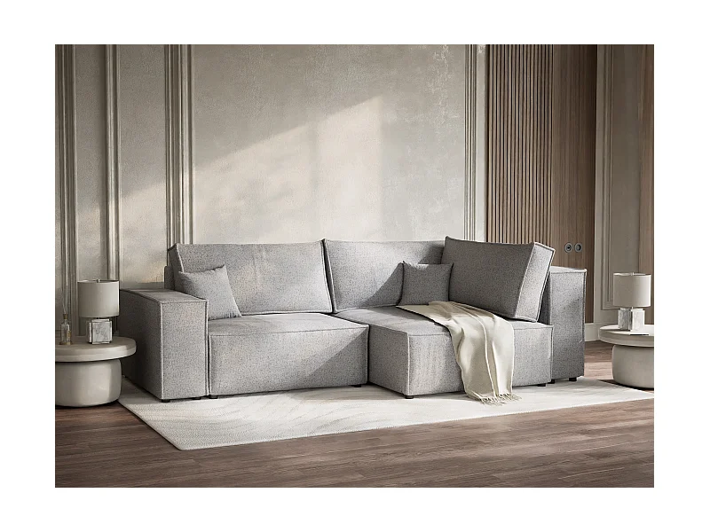Canapé d'angle droit avec fonction lit en tissu tressé gris clair TONGA