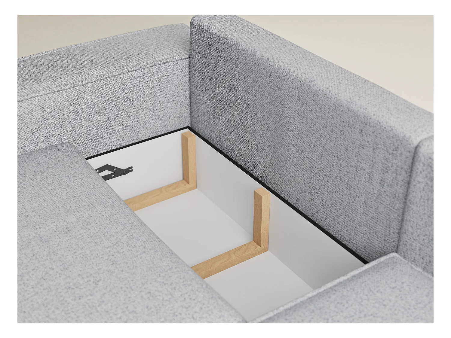 Canapé d'angle droit avec fonction lit en tissu tressé gris clair TONGA