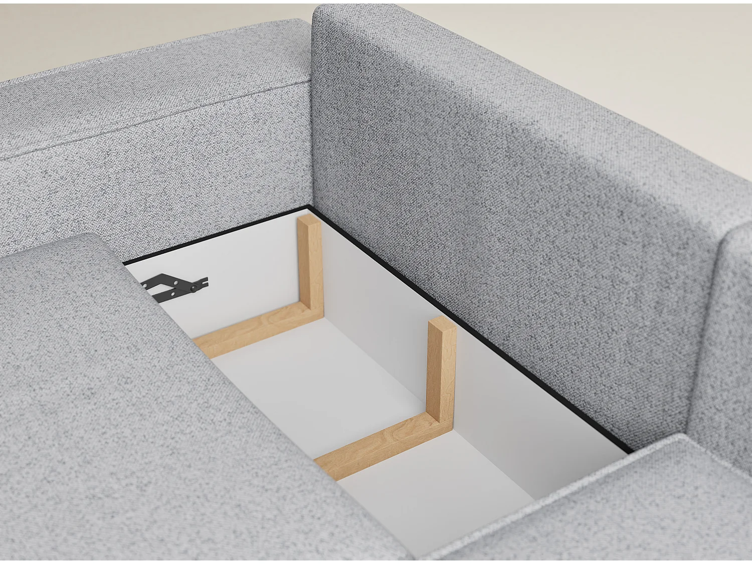 Canapé d'angle droit avec fonction lit en tissu tressé gris clair TONGA