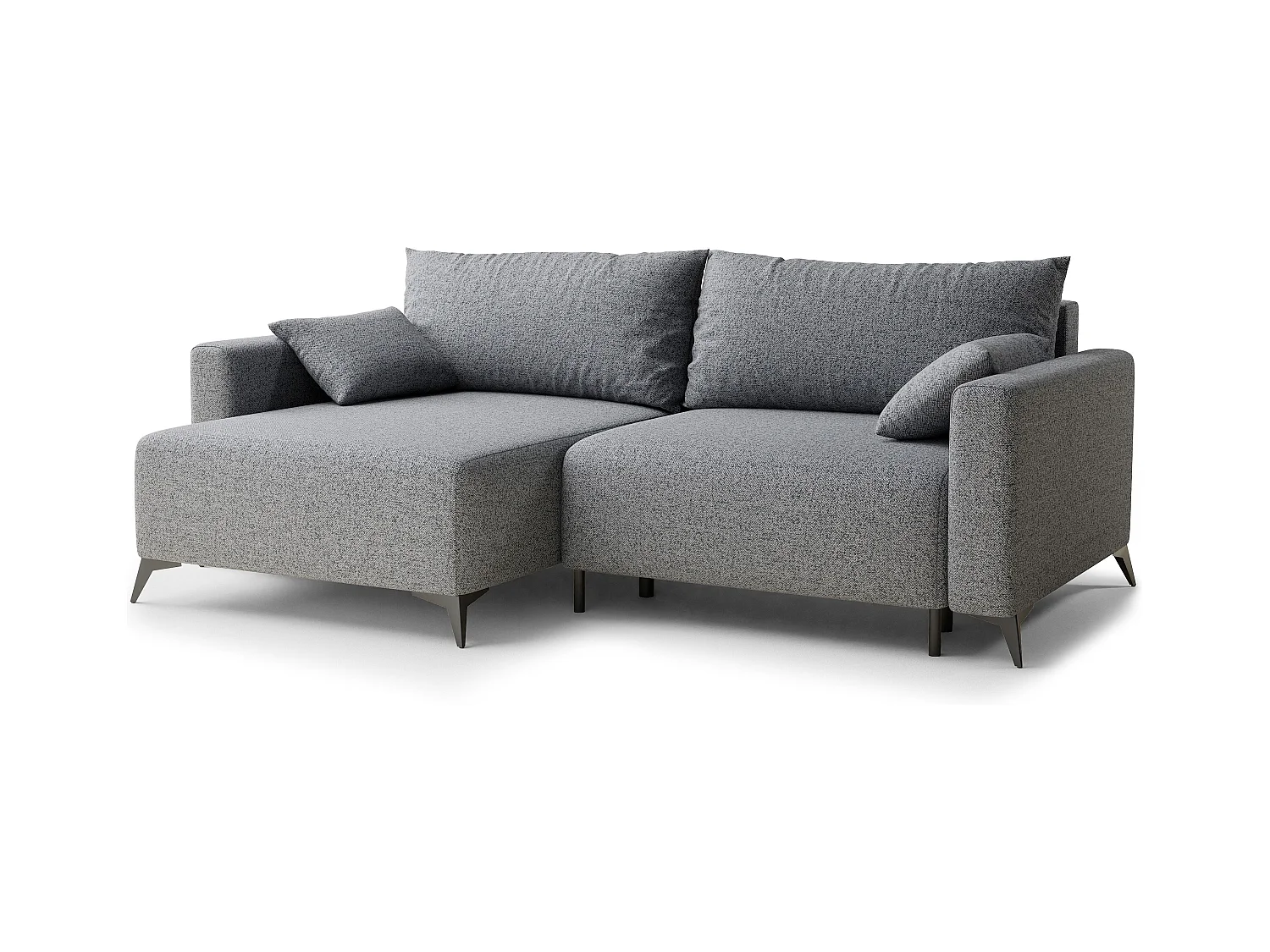 Canapé d'angle gauche avec fonction lit en tissu tressé gris LEON