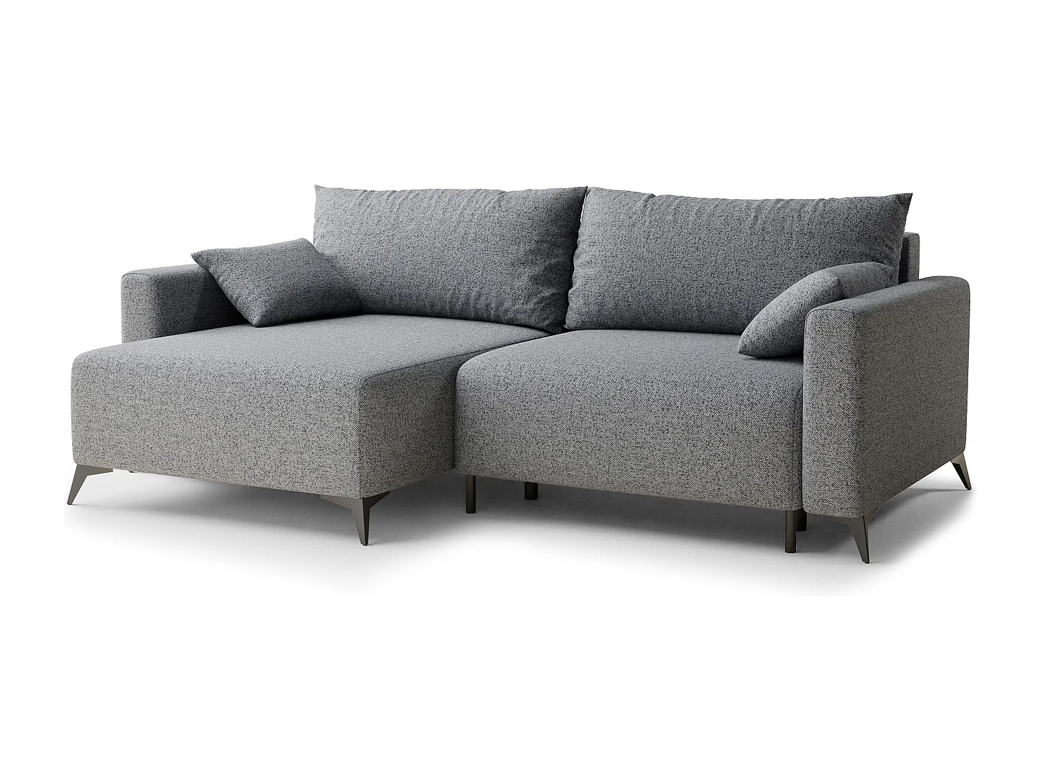 Canapé d'angle gauche avec fonction lit en tissu tressé gris LEON