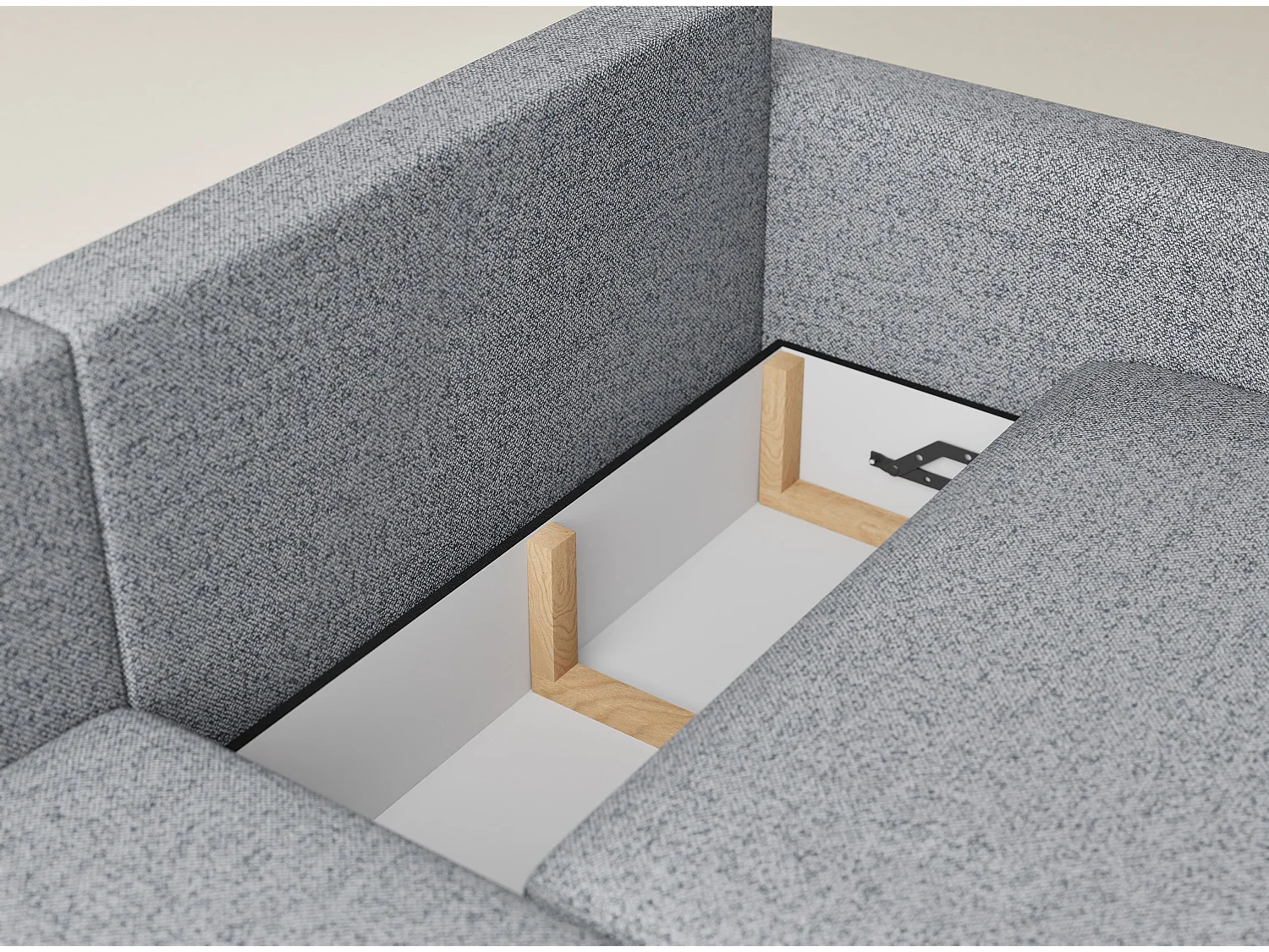 Canapé d'angle gauche avec fonction lit en tissu tressé gris LEON