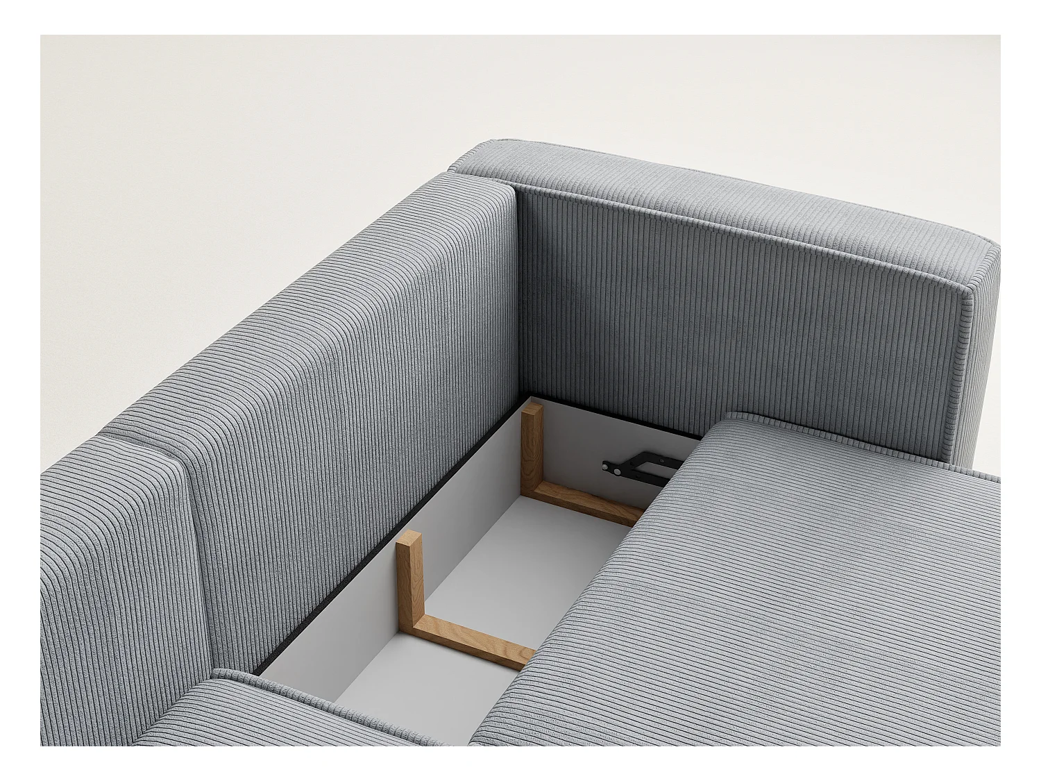 Canapé d'angle gauche avec fonction lit en velours gris clair VELTO