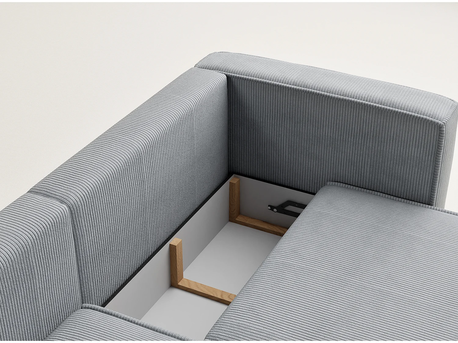 Canapé d'angle gauche avec fonction lit en velours gris clair VELTO