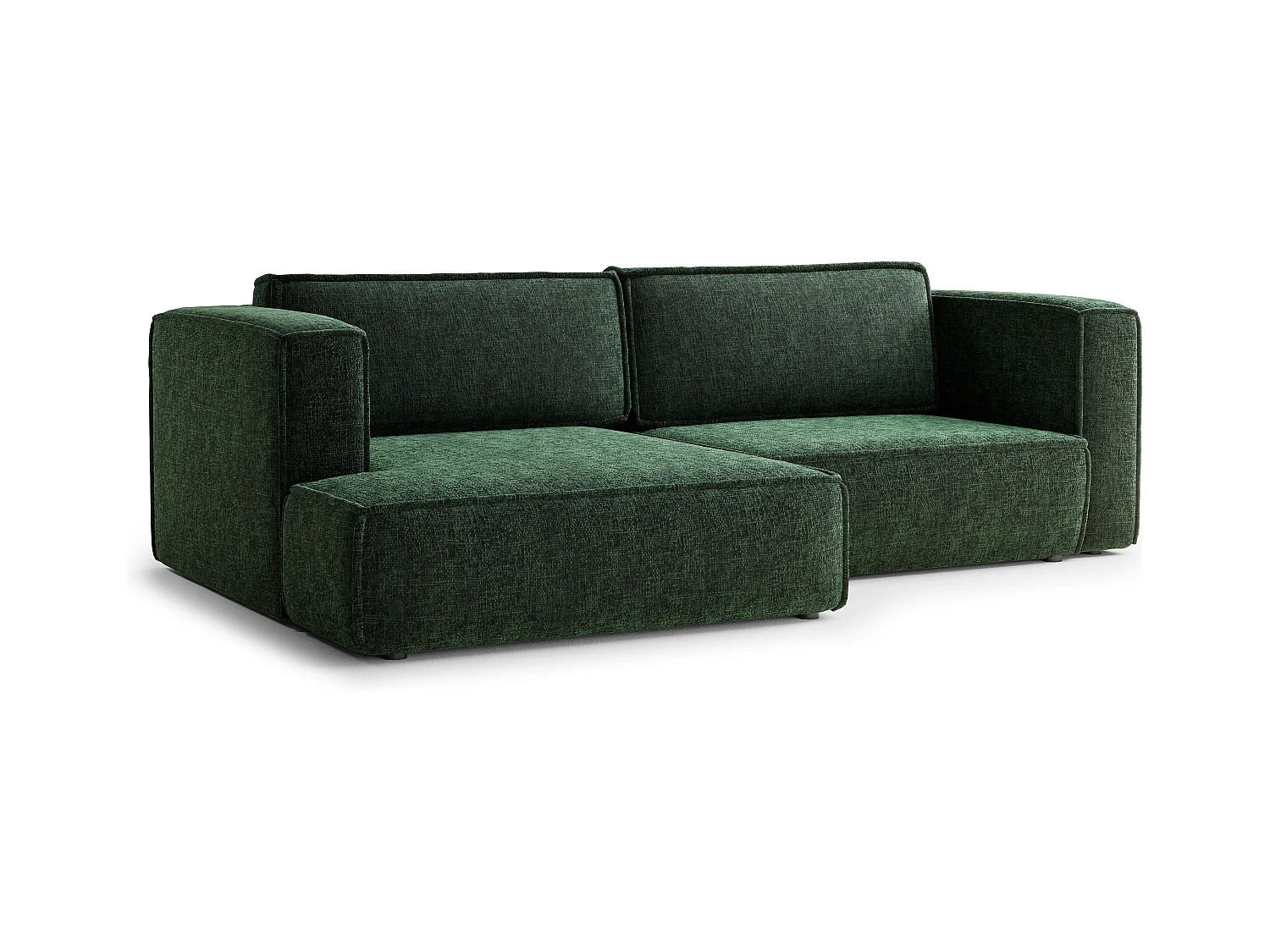 Canapé d'angle gauche avec fonction lit en tissu chenille vert foncé VELTO