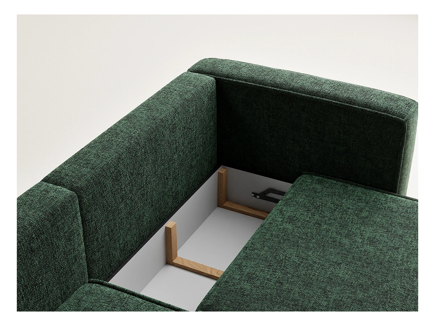 Canapé d'angle gauche avec fonction lit en tissu chenille vert foncé VELTO