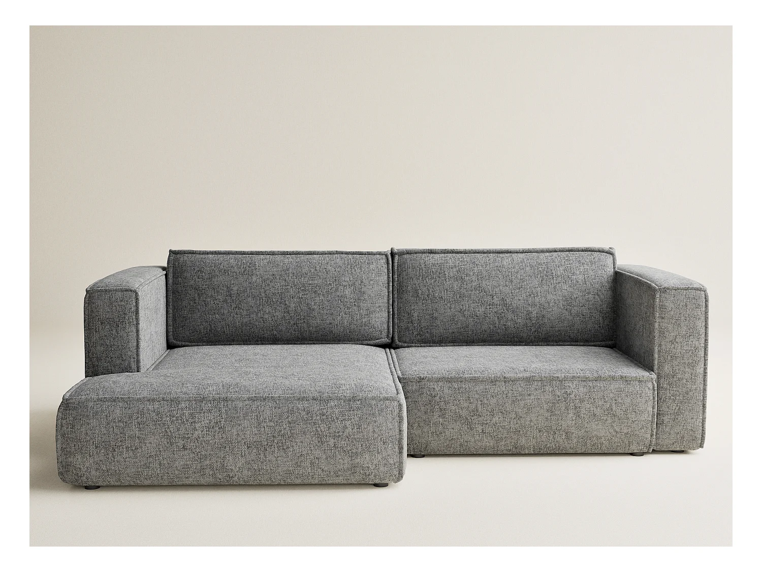 Canapé d'angle gauche avec fonction lit en tissu chenille gris VELTO