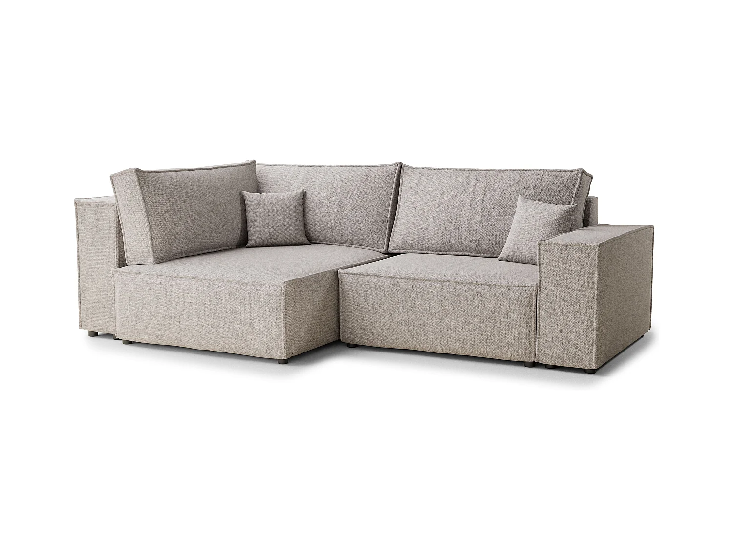 Canapé d'angle gauche avec fonction lit en tissu tressé beige TONGA