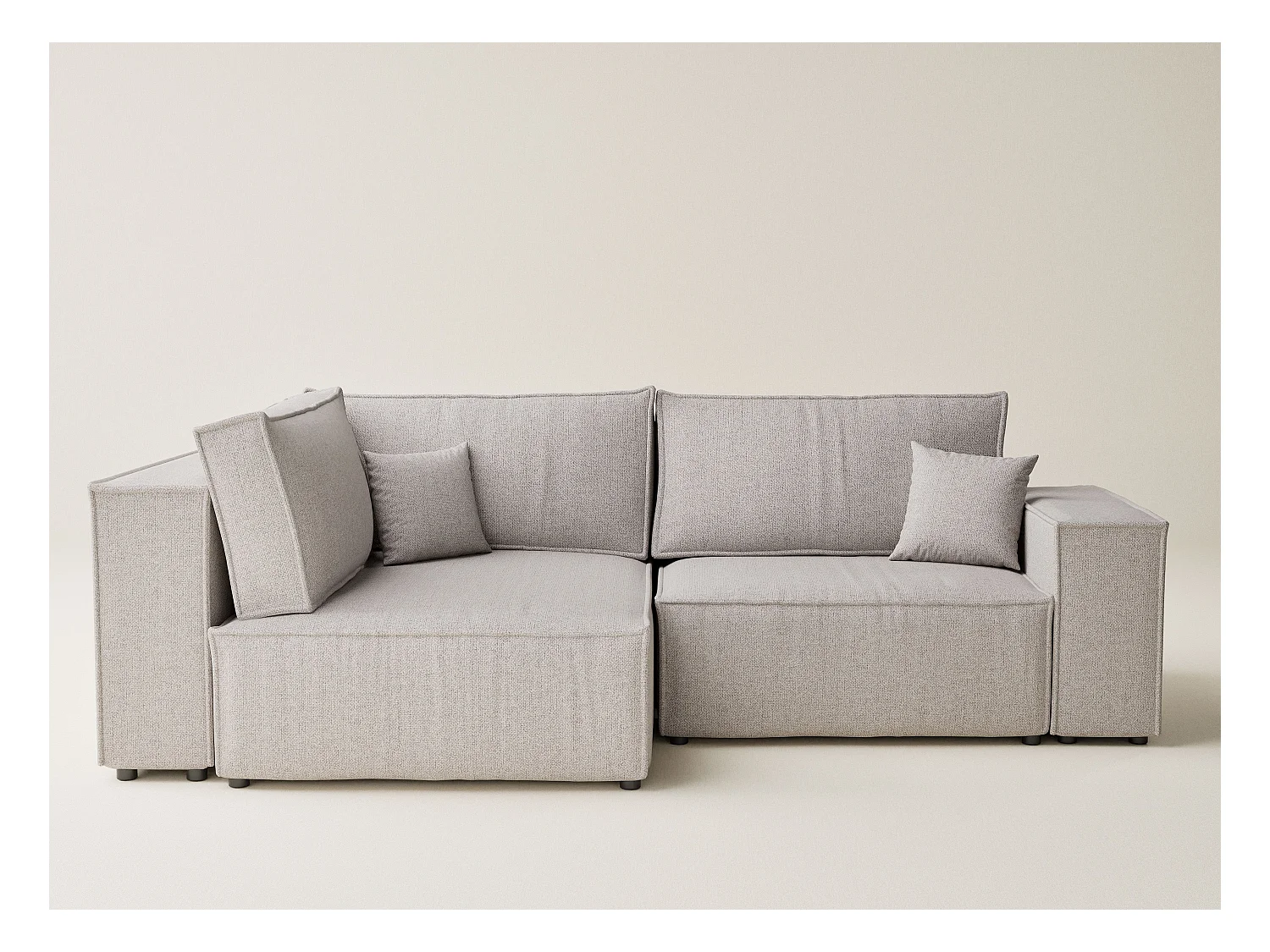 Canapé d'angle gauche avec fonction lit en tissu tressé beige TONGA