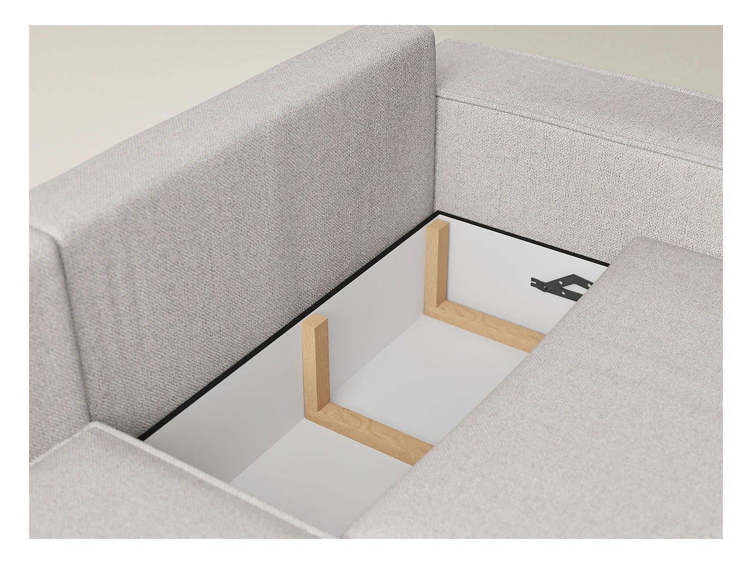 Canapé d'angle gauche avec fonction lit en tissu tressé beige TONGA