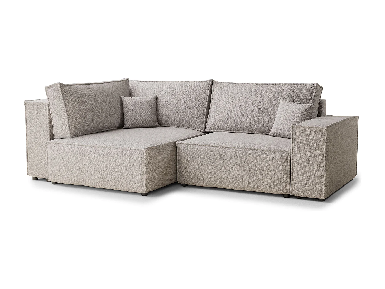 Canapé d'angle gauche avec fonction lit en tissu tressé beige TONGA