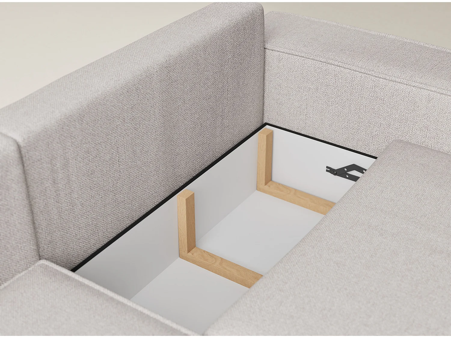 Canapé d'angle gauche avec fonction lit en tissu tressé beige TONGA