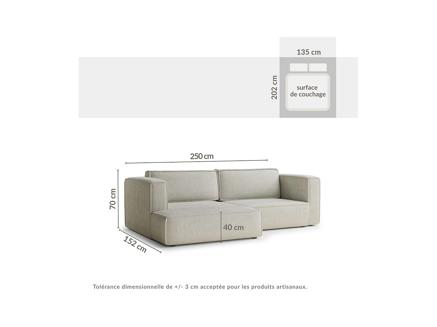 Canapé d'angle gauche avec fonction lit en velours beige foncé VELTO