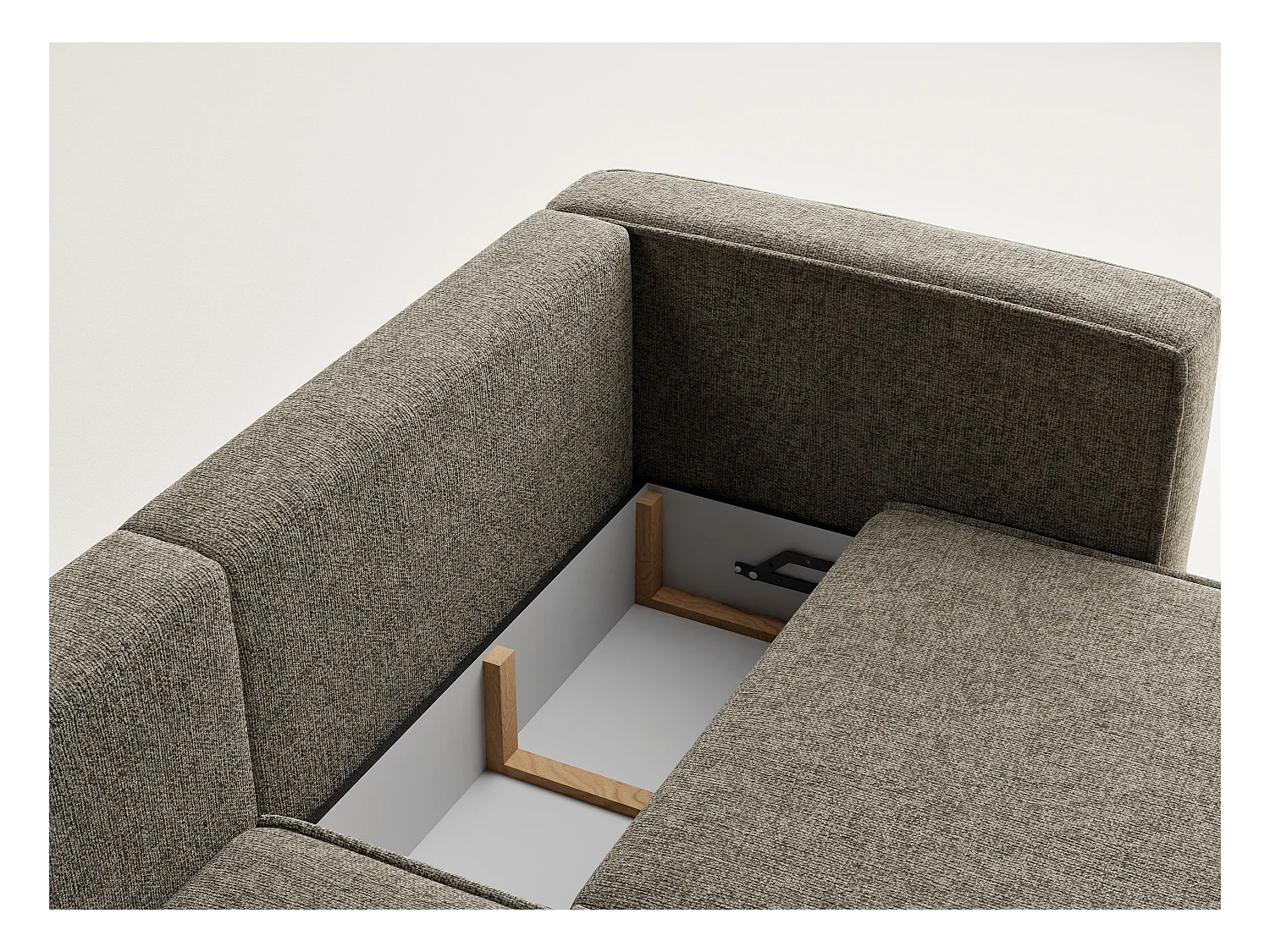 Canapé d'angle gauche avec fonction lit en tissu chenille taupe VELTO