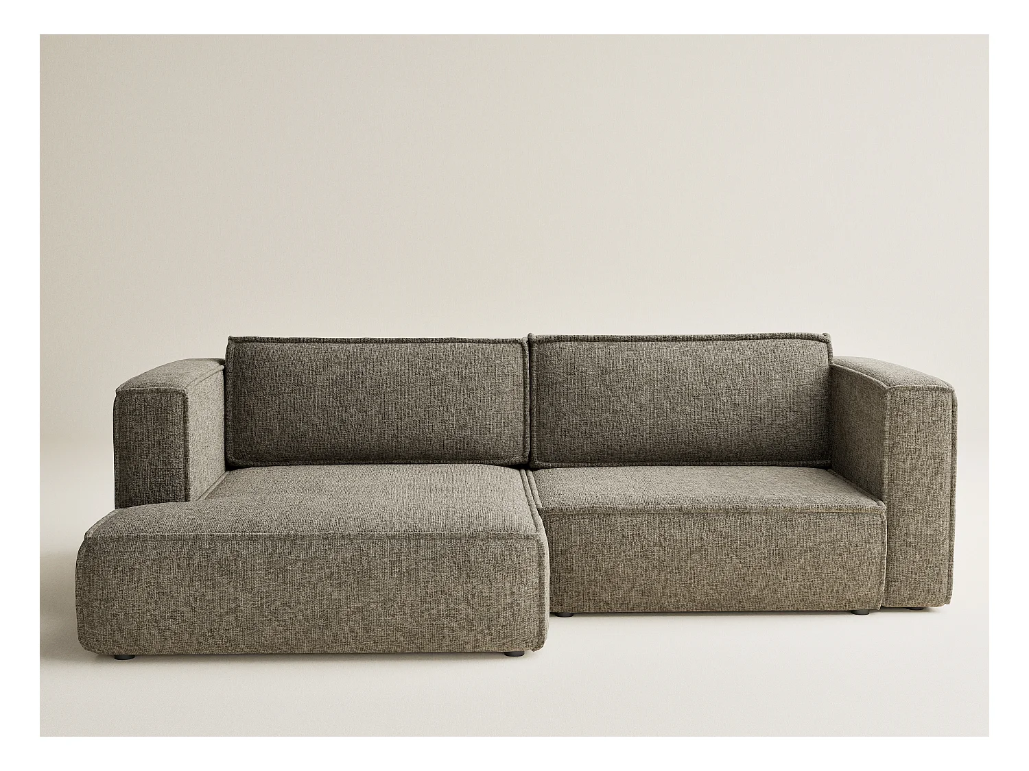 Canapé d'angle gauche avec fonction lit en tissu chenille taupe VELTO