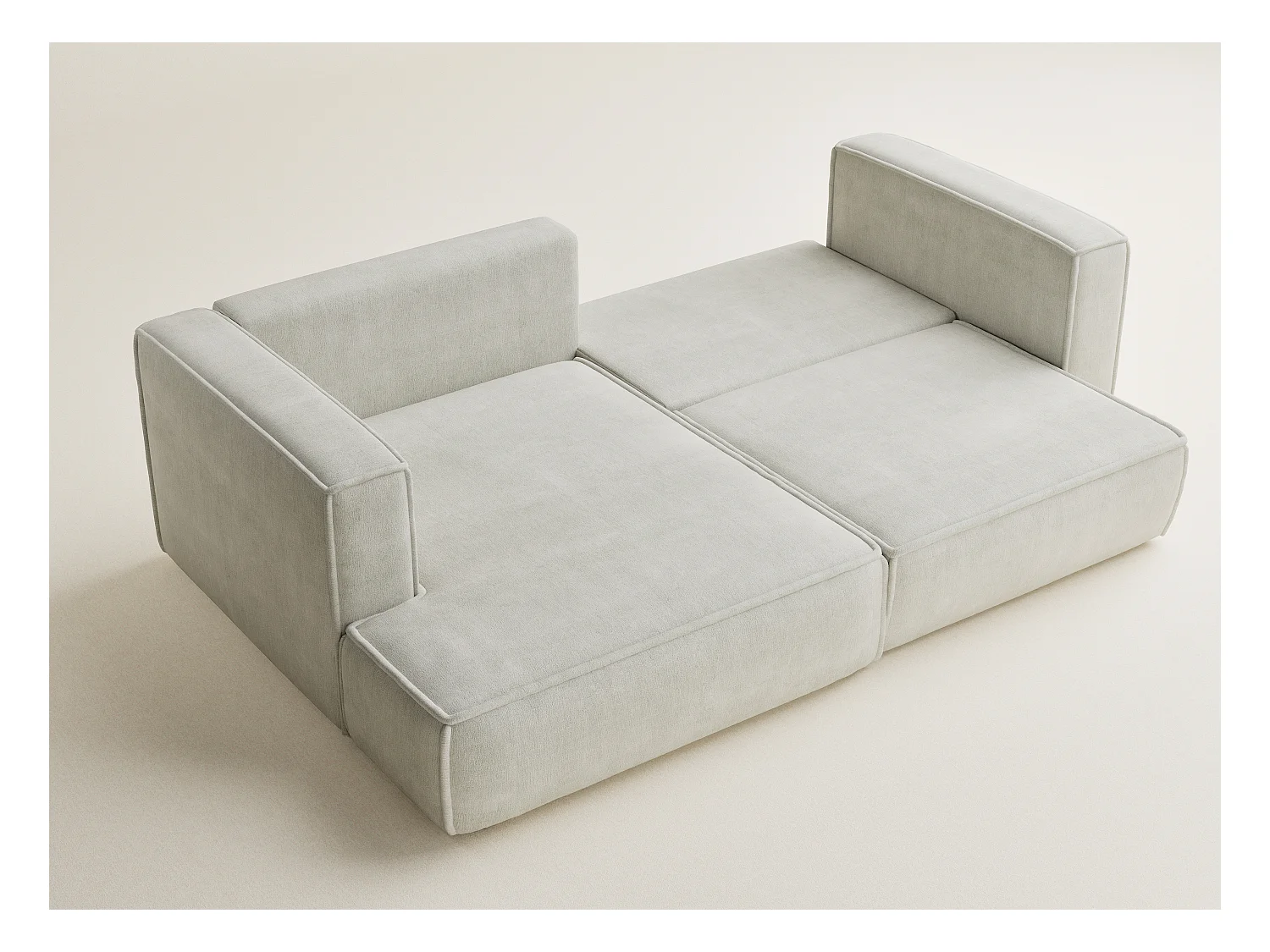 Canapé d'angle gauche avec fonction lit en tissu chenille creme VELTO