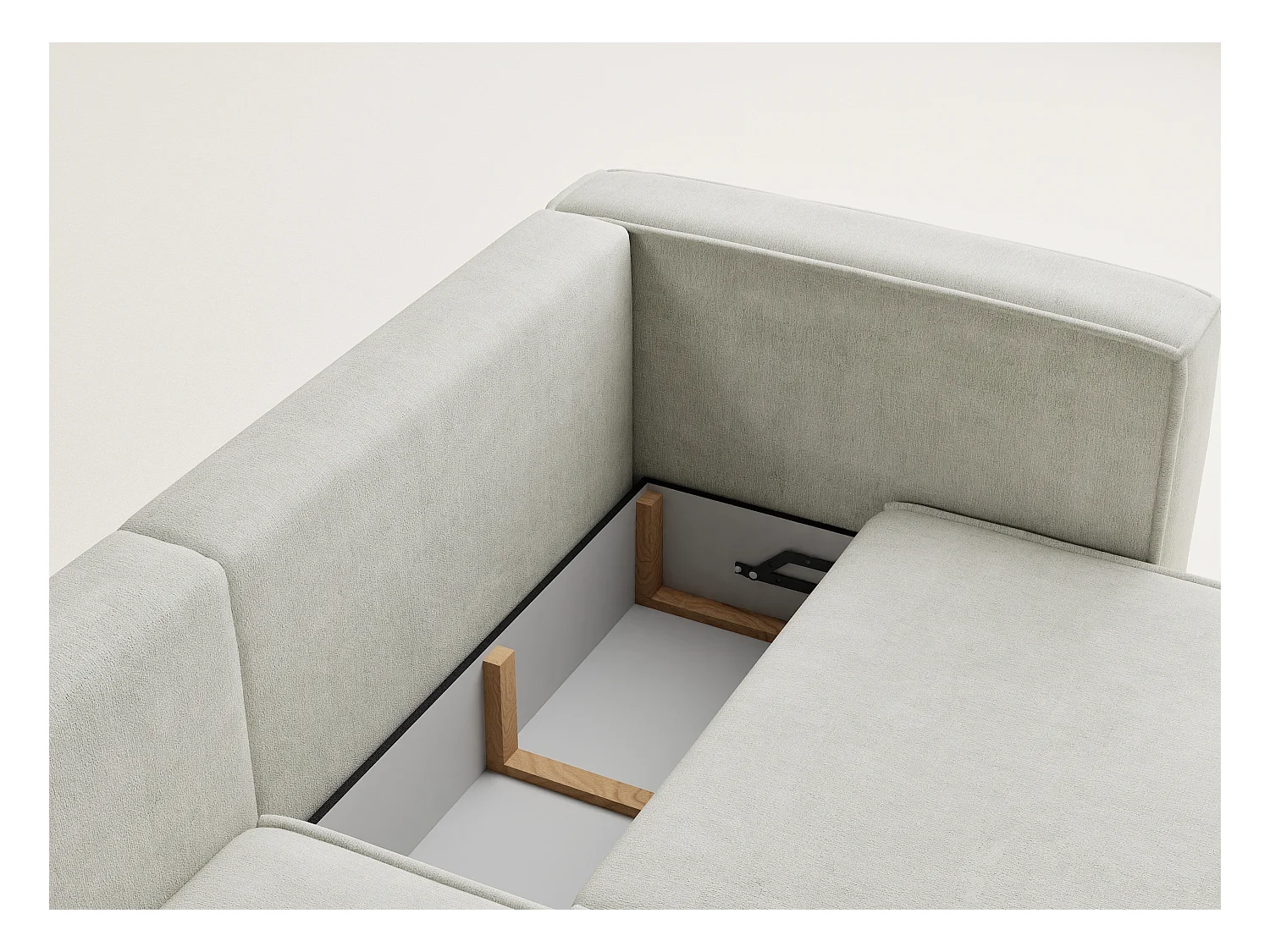 Canapé d'angle gauche avec fonction lit en tissu chenille creme VELTO