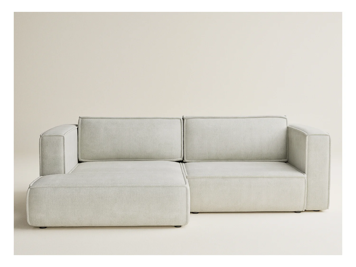 Canapé d'angle gauche avec fonction lit en tissu chenille creme VELTO