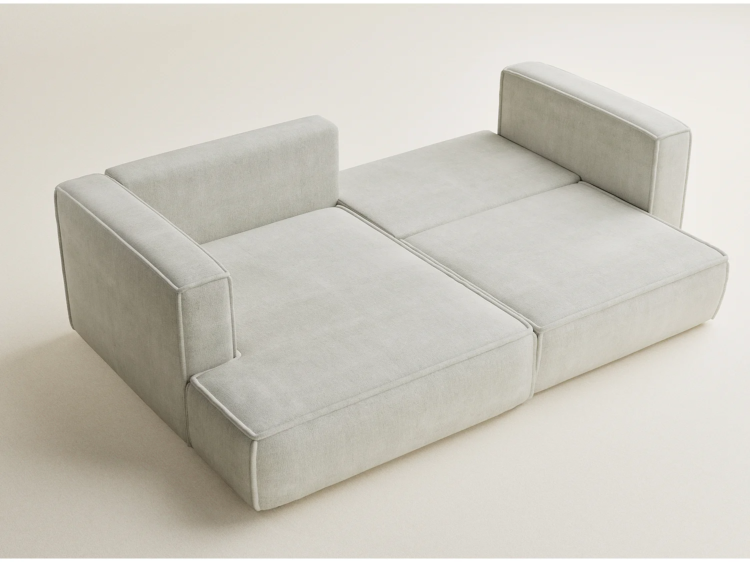 Canapé d'angle gauche avec fonction lit en tissu chenille creme VELTO