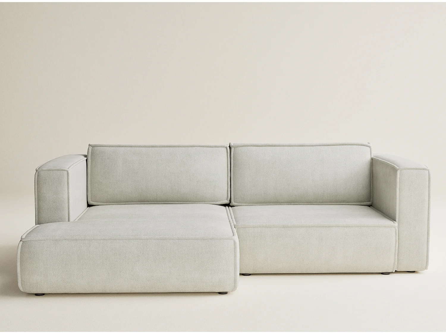 Canapé d'angle gauche avec fonction lit en tissu chenille creme VELTO