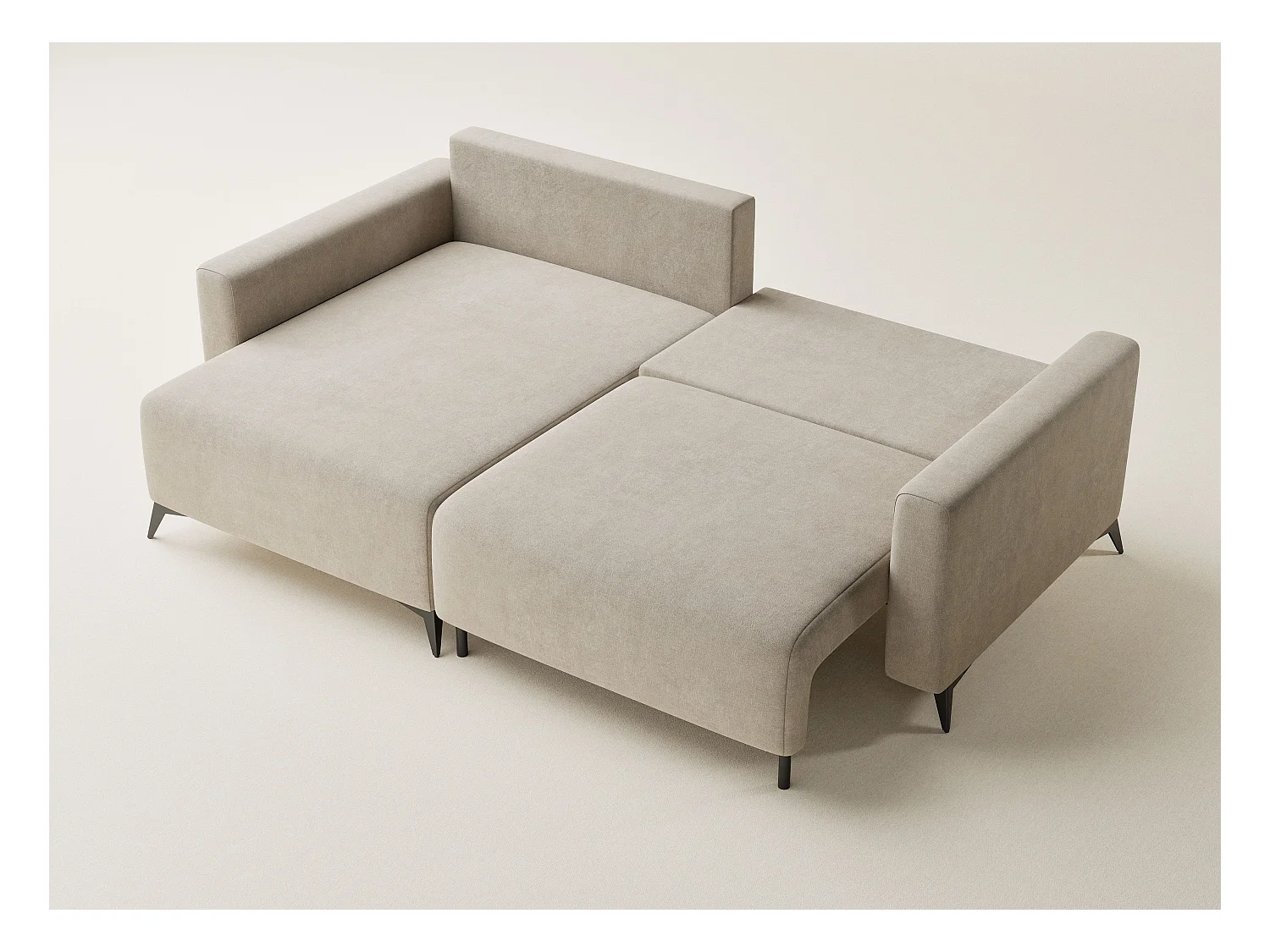 Canapé d'angle gauche avec fonction lit en tissu chenille beige LEON