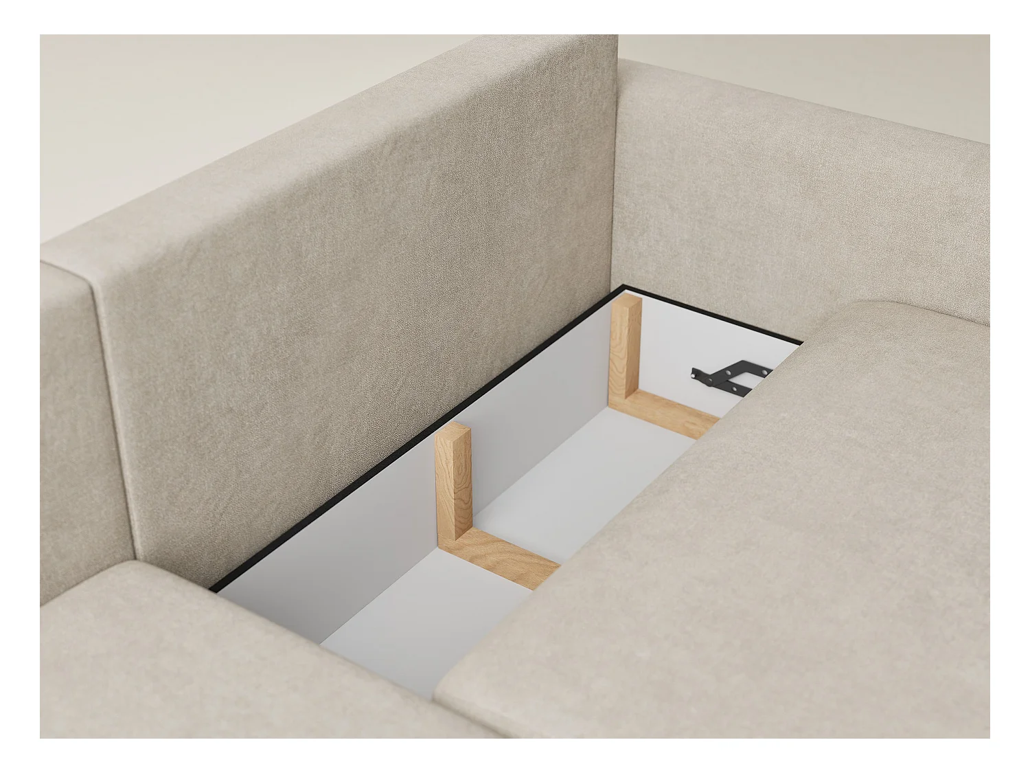 Canapé d'angle gauche avec fonction lit en tissu chenille beige LEON