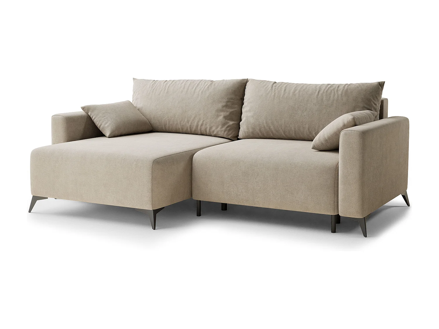 Canapé d'angle gauche avec fonction lit en tissu chenille beige LEON