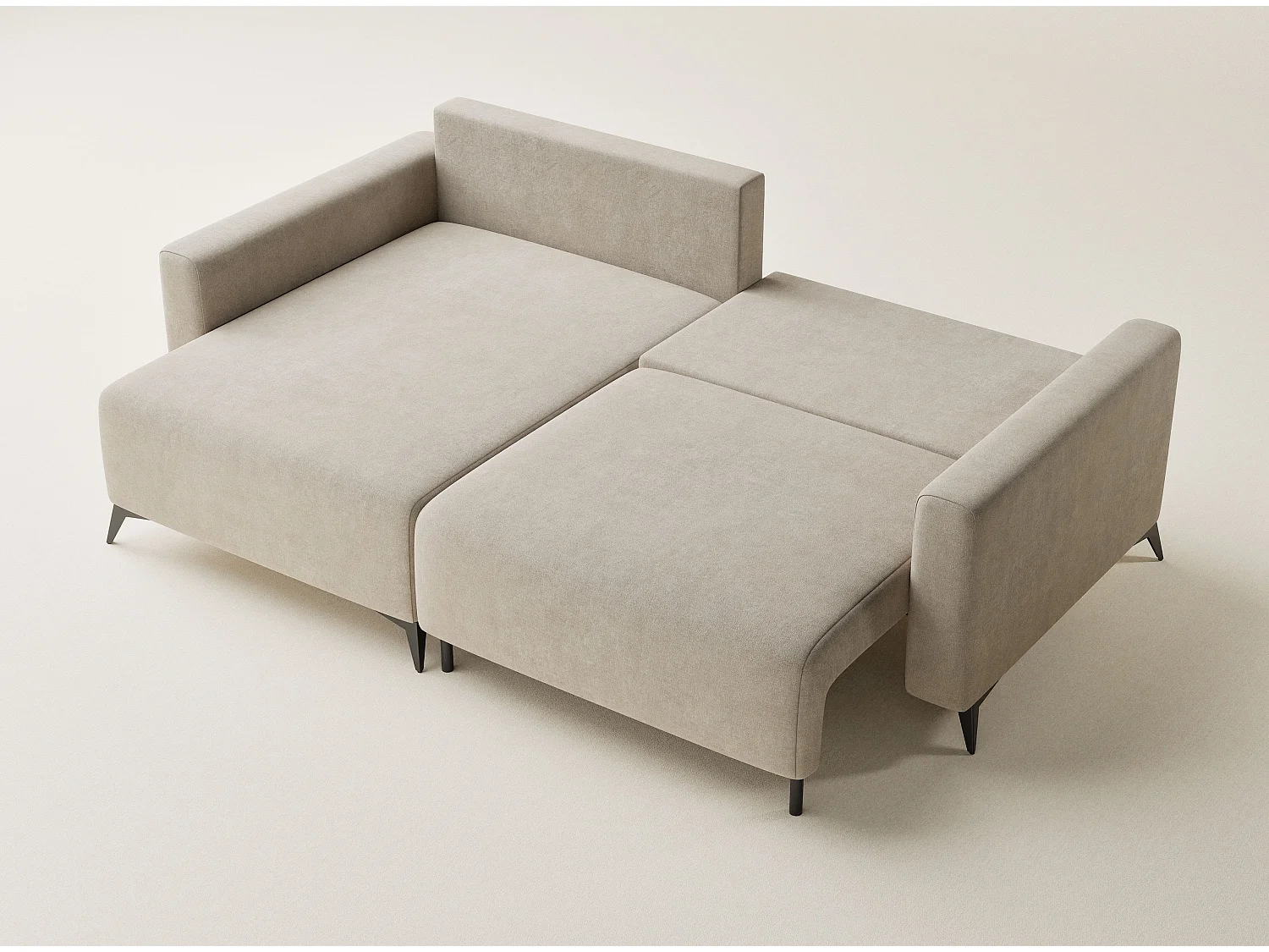 Canapé d'angle gauche avec fonction lit en tissu chenille beige LEON